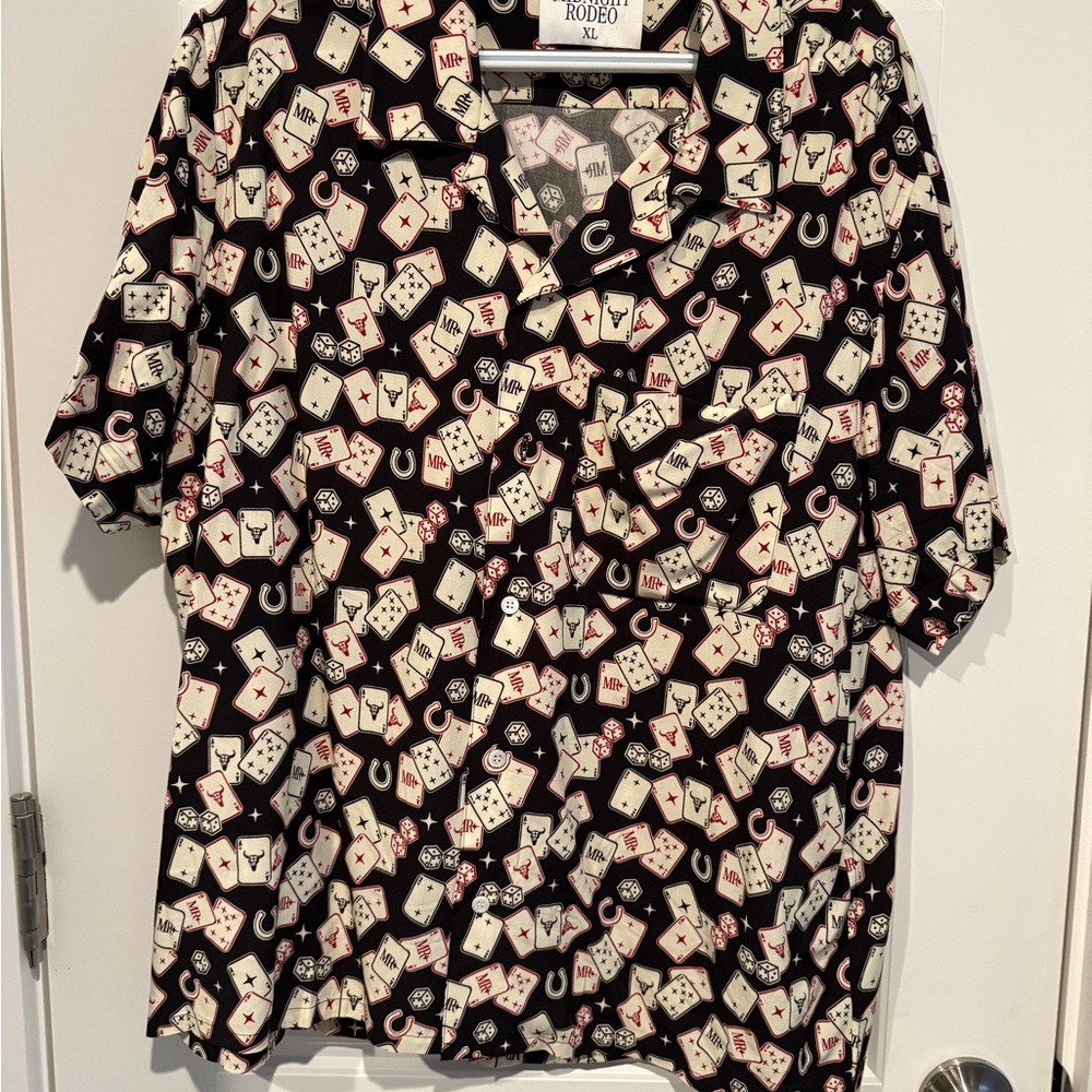 Men's Casual Button Down Shirt - Playing Card Print